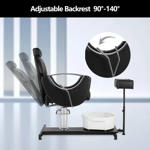 Vista 3 de Silla de pedicura giratoria de 360° con taburete y baño de pies de masaje, estación de pedicura hidráulica de altura ajustable sin plomería