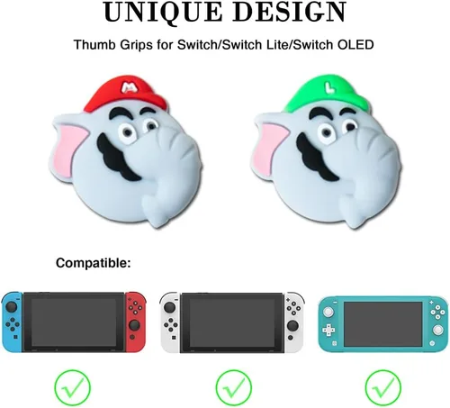 Vista 3 de PERFECTSIGHT Elephant Switch Thumb Grip Caps Compatible with Nintendo Switch OLEDSwitch Lite, 3D Skin Silicone Analog Stick Button Cover for NS