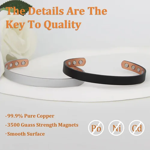 Vista 2 de MagEnergy Pulsera de cobre para hombres y mujeres, 99.9% de cobre puro brazalete magnético con 8 imanes de 3500 Gauss, regalo de joyería ajustable