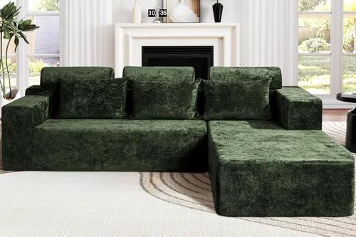 Vista 28 de Homguava - Sillones seccionales modulares para sala de estar, sofá de 101" en forma de nube con chaise en L, cómodo sofá de sala de estar