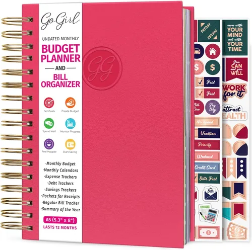 Vista 24 de GoGirl Planificador de presupuesto y organizador mensual de facturas, libro financiero mensual con bolsillos. Cuaderno de seguimiento de gastos