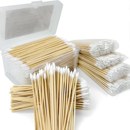Vista 10 de 500 hisopos de algodón de 6 pulgadas con estuche de almacenamiento, hisopos de algodón resistentes sin pelusa con mango de bambú, hisopos de algodón