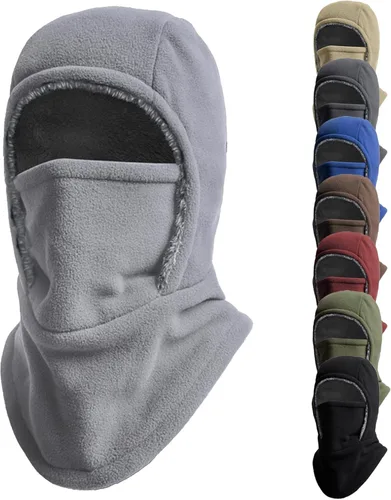 Vista 8 de Pasamontañas térmico 2 en 1 con gorro y máscara facial, calentador de Brown