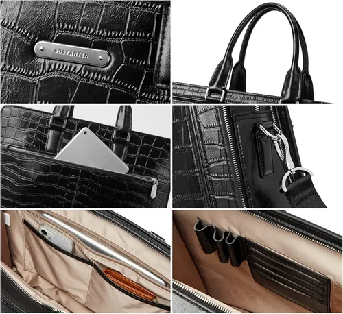 Vista 5 de BOSTANTEN Maletín de cuero genuino para mujer, bolso vintage de negocios de 15.6 pulgadas, bolso bandolera para laptop