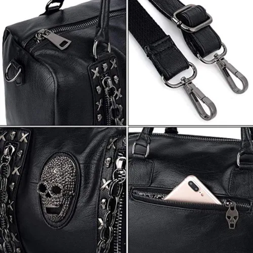 Vista 5 de Bolso de mano y bolso con cadena de calavera gótica para mujer, bolso de hombro