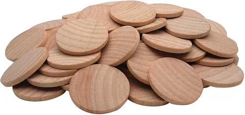 Vista 2 de Monedas de madera natural de 1.5 pulgadas sin terminar, piezas redondas de madera para proyectos de manualidades y artes, 50 por paquete.
