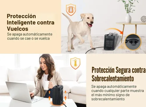 Vista 5 de Calentador de espacio, calentadores eléctricos portátiles de 1500 W para interiores con termostato, pequeño calentador de habitación de cerámica