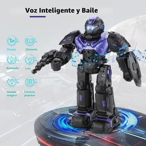 Vista 4 de Robot de juguete RC para niños de 3, 4, 5, 6, 7, 8, robot programable inteligente con detección de gestos, robot de control remoto para niños