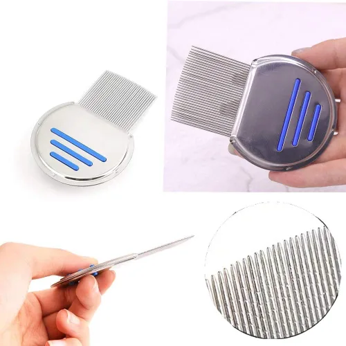 Vista 5 de Qtopun Peine para piojos sin liendres, peine de acero inoxidable para piojos, peine para pulgas, peine de metal para perros, gatos y mascotas