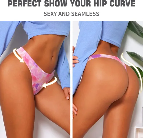 Vista 4 de QOVOQ Tangas sin costuras para mujer, tangas de algodón transpirables para mujer, paquete de ropa interior para mujer