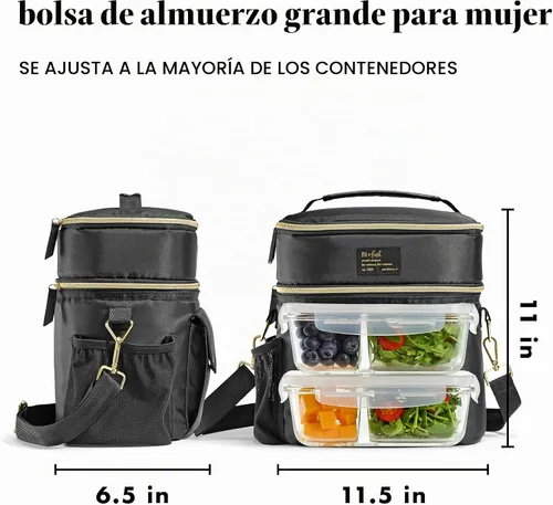 Vista 5 de Fit & Fresh Westminster - Lonchera aislada de doble compartimento para mujer, juego completo de almuerzo con 2 contenedores, bolsa térmica aislada