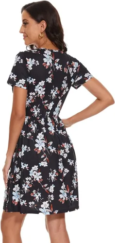 Vista 4 de elescat Vestidos de verano para mujer, estilo casual, con vuelo, ajuste holgado, con bolsillos