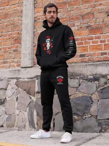 Vista 2 de NBIKE Conjunto deportivo casual de manga larga para hombre, conjunto de sudadera con capucha y pantalones deportivos, conjunto de 2 piezas