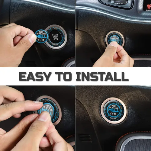 Vista 5 de TOOLEPIC Cubierta de botón de arranque para Dodge Challenger Charger Durango Accesorios 2015-2025 - Kit de interruptor de encendido y parada de Azul