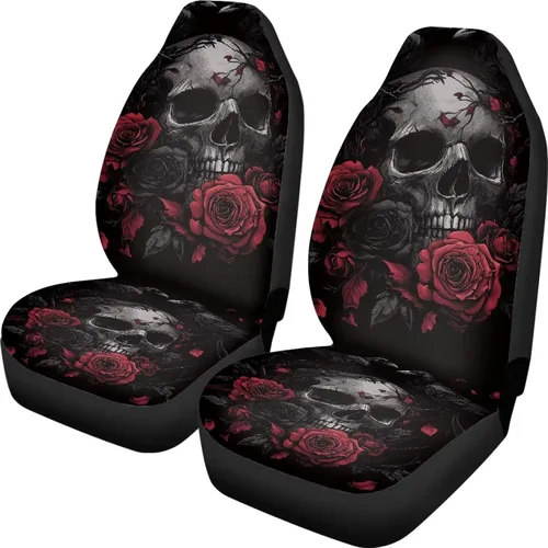 Vista 24 de Mumeson Fundas protectoras de asiento delantero de automóvil con estampado de calavera y girasol, fundas elásticas para asiento de automóvil, 2