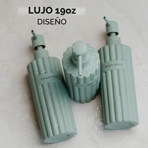 Vista 3 de Elegante dispensador de champú y acondicionador, juego de 3 botellas Salvia