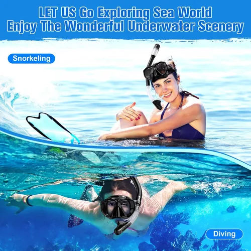 Vista 7 de HiiPeak Equipo de esnórquel para adultos, juego de esnórquel seco, vista panorámica amplia, máscara de buceo, juego de esnórquel, gafas de natación