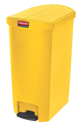 Vista 45 de Rubbermaid Commercial Products - Bote de basura Streamline Slim con pedal Papelera de plástico, 4 galones (15 litros), color rojo, con manos