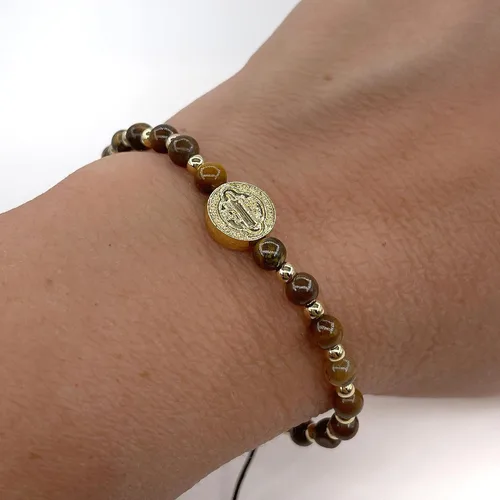 Vista 41 de St Benedict Coin and Natural Round Red Coral Beads Adjustable Bracelet for Women