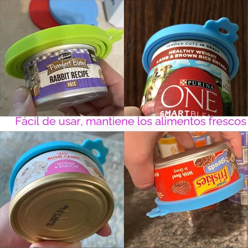 Vista 3 de Paquete de 4 Tapas de Latas de Comida para Mascotas de Silicona para Comida de Perros y Gatos