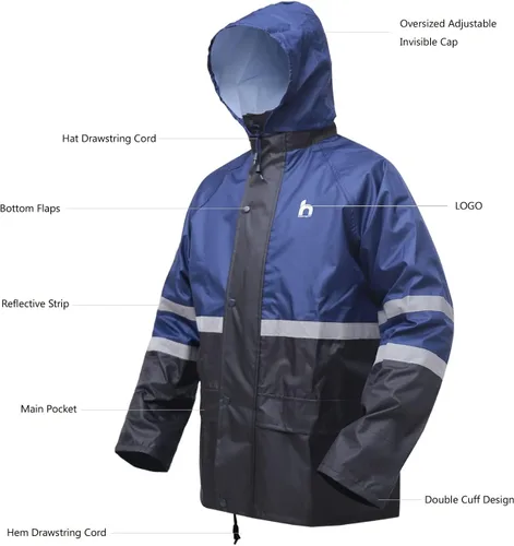 Vista 2 de DUP Traje de lluvia para hombres y mujeres, chaquetas y pantalones reflectantes, impermeables, para el trabajo, ligero, abrigo de lluvia