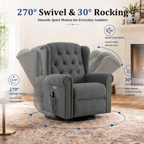 Vista 3 de Power Swivel Rocking Recliner Chair with Massage & Heat, Grey