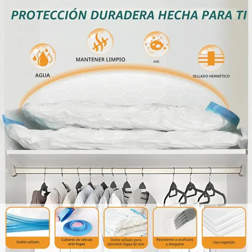 Vista 4 de Cozy Essential Bolsas de almacenamiento al vacío, 80% de compresión al vacío, bolsas de embalaje de plástico para ropa, mantas, almohadas, ropa