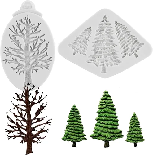 Vista 3 de Sijiangmold Molde de silicona para pastel de árbol de Navidad para decoración de pasteles de Navidad, decoración de cupcakes, caramelo de chocolate