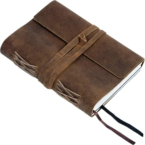 Vista 8 de Diario de cuero hecho a mano con papel rayado de lujo y pluma Cuaderno de escritura diario Cuaderno diario encuadernado para hombres y mujeres
