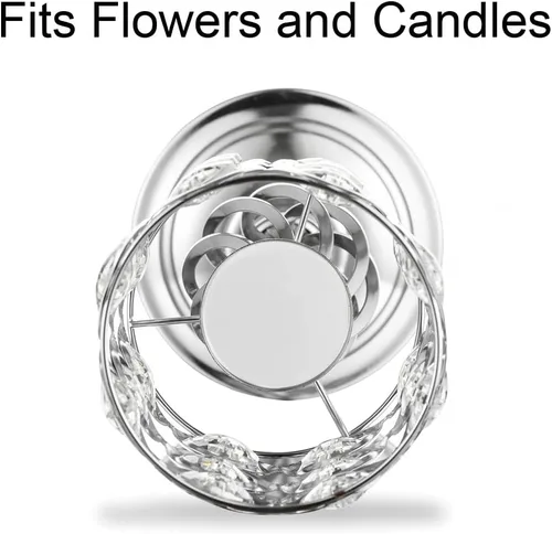 Vista 6 de Jarrones de flores de plata para centros de mesa: 2 jarrones de 23.6 pulgadas de alto para centros de mesa con piedras brillantes, piezas de centro