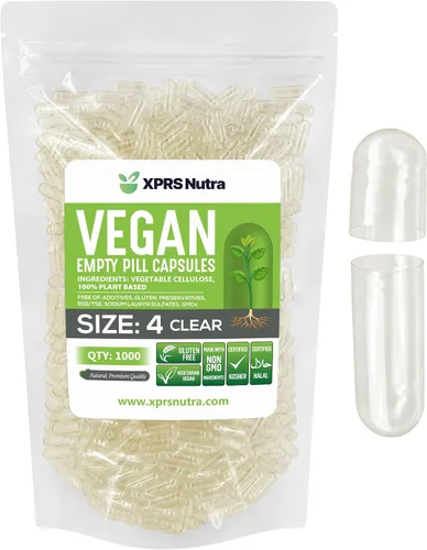 Vista 20 de XPRS Nutra Tamaño 4 Cápsulas vacías - 100 unidades de pequeñas cápsulas veganas vacías - Píldoras vegetarianas DIY para rellenar con vegetales - Agua