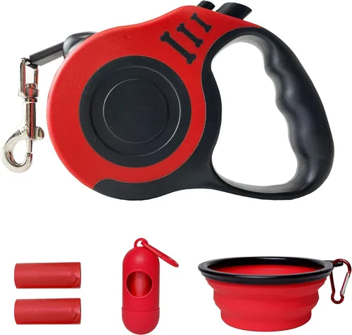 Vista 7 de Correa retráctil para perros pequeños y medianos, automática, telescópica, cinta para mascotas de 10/16 pies, duradera y práctica, con asa A1- rosa