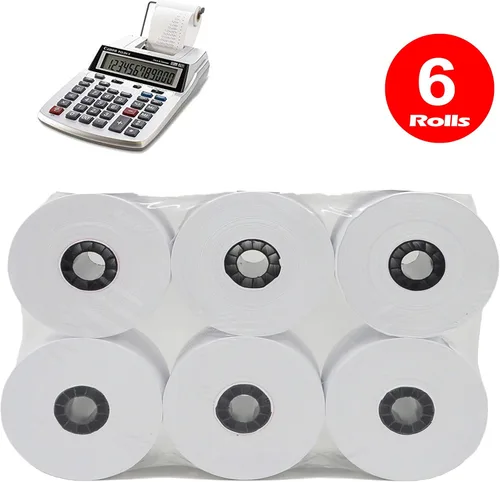 Vista 2 de (6 rollos) 2 1/4 x 150 pies, blanco, añadiendo rollos de papel de cinta de máquina, caja registradora premium de una capa/máquina