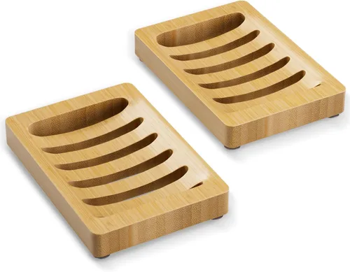 Vista 7 de AmazerBath Soporte para jabón, jabonera de bambú, jabonera de madera, paquete de 2 soportes de bambú para jabón, jaboneras para jabón de barra