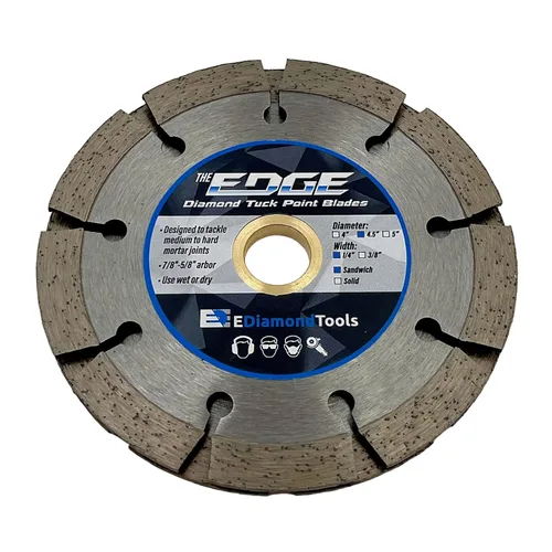 Vista 8 de Hoja de punto de inserción estilo sándwich de diamante de 4 pulgadas para extracción de juntas de mortero, ancho de segmento de doble capa de 1/4