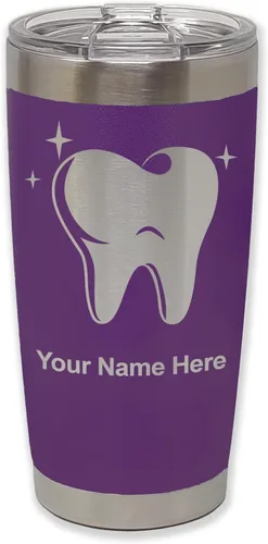 Vista 38 de LaserGram Vaso aislado al vacío de 20 onzas, con diente, grabado personalizado incluido (negro)