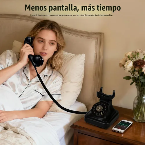Vista 3 de Teléfono retro Bluetooth con altavoz, teléfono fijo Bluetooth, teléfono doméstico Bluetooth con alimentación recargable USB, llamadas manos libres
