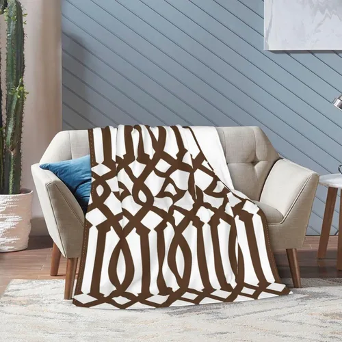 Vista 6 de DKJlitter Manta de franela de forro polar ultra suave, moderna con patrón de enrejado blanco y marrón, acogedora y ligera, perfecta para cama, sofá