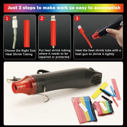 Vista 4 de Mini pistola de calor + kit de tubo termorretráctil, pistola de calor de 300 W y 392 °F para tubos retráctiles, envoltura retráctil, conectores