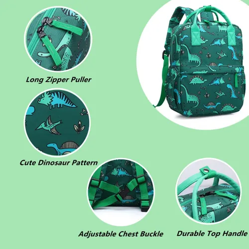 Vista 2 de Linda mochila preescolar para niños pequeños con diseño de unicornio y dinosaurio bolsa de viaje para niñas y niños Dinosaurio 12 pulgadas Mochila