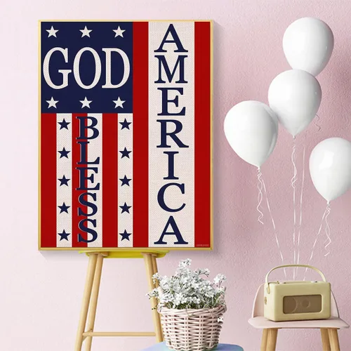Vista 2 de UPABLUNSO Regalo de Navidad God Bless America 4 de julio Patriotic American Memorial Day Kit de pintura de diamantes para adultos, arte de diamantes