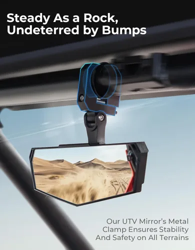 Vista 5 de KEMIMOTO Espejo Retrovisor UTV, Espejo UTV SXS con Vista Clara con Abrazadera de Aluminio de Bajo Perfil Ajustable de 360° de 3.8-5 cm Compatible