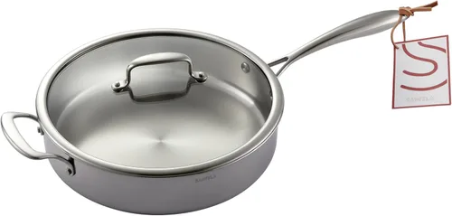 Vista 6 de Cacerola de acero inoxidable de 1.3 cuartos de galón con tapa de Utensilios de cocina de acero inoxidable, construcción revestida de acero