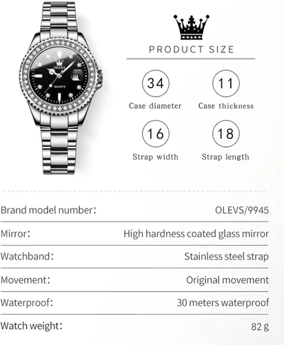 Vista 9 de OLEVS Reloj de pulsera para mujer, elegante, con diamantes, analógico, de cuarzo, de dos tonos, de acero inoxidable, impermeable, luminoso, regalo