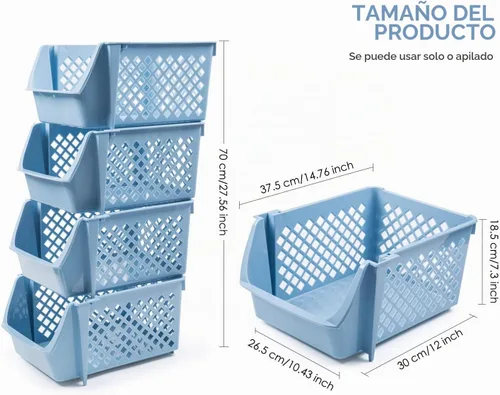 Vista 2 de 4 piezas de canastas de almacenamiento apilable para alimentos, aperitivos, juguetes, artículos de tocador, contenedores de almacenamiento