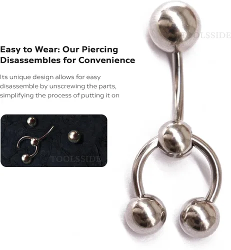Vista 3 de VCH Jewelry - Piercing vertical con capucha para mujer, 4 bolas de acero quirúrgico, herradura y barra para piercing VCH, piercing genital curvado