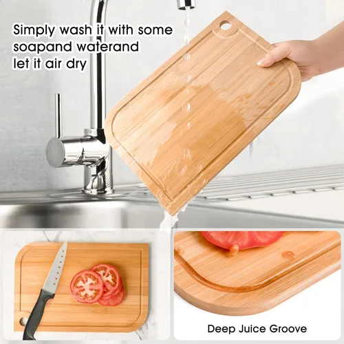 Vista 4 de LorisArm Tabla de cortar de madera de bambú pequeña de 11.5 x 8 pulgadas, tabla de cortar frutas de madera ligera para el hogar.