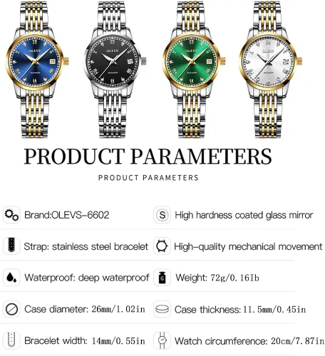 Vista 6 de OLEVS Relojes automáticos para mujer, relojes de pulsera pequeños de acero inoxidable para mujer, pulsera de tono dorado y plateado