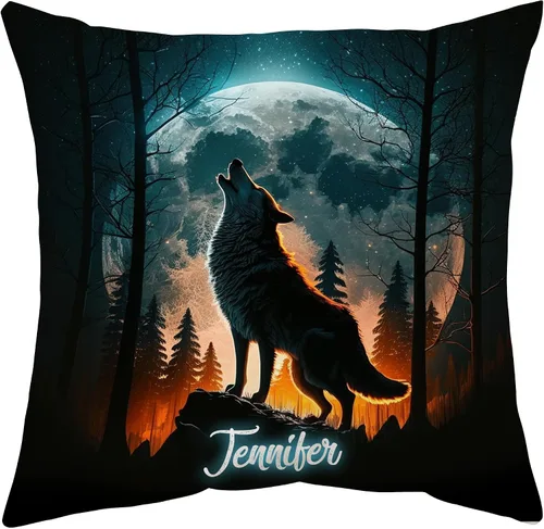 Vista 9 de Hyturtle Almohada personalizada de lobo (inserto incluido), regalos para hombres y mujeres para papá y esposo, regalos de cumpleaños para niños