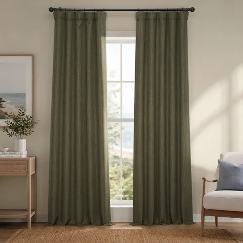 Vista 17 de HPD Half Price Drapes - Cortinas de lino sintético para sala de estar (2 paneles) - 100 pulgadas de ancho x 84 pulgadas de largo - Cortinas